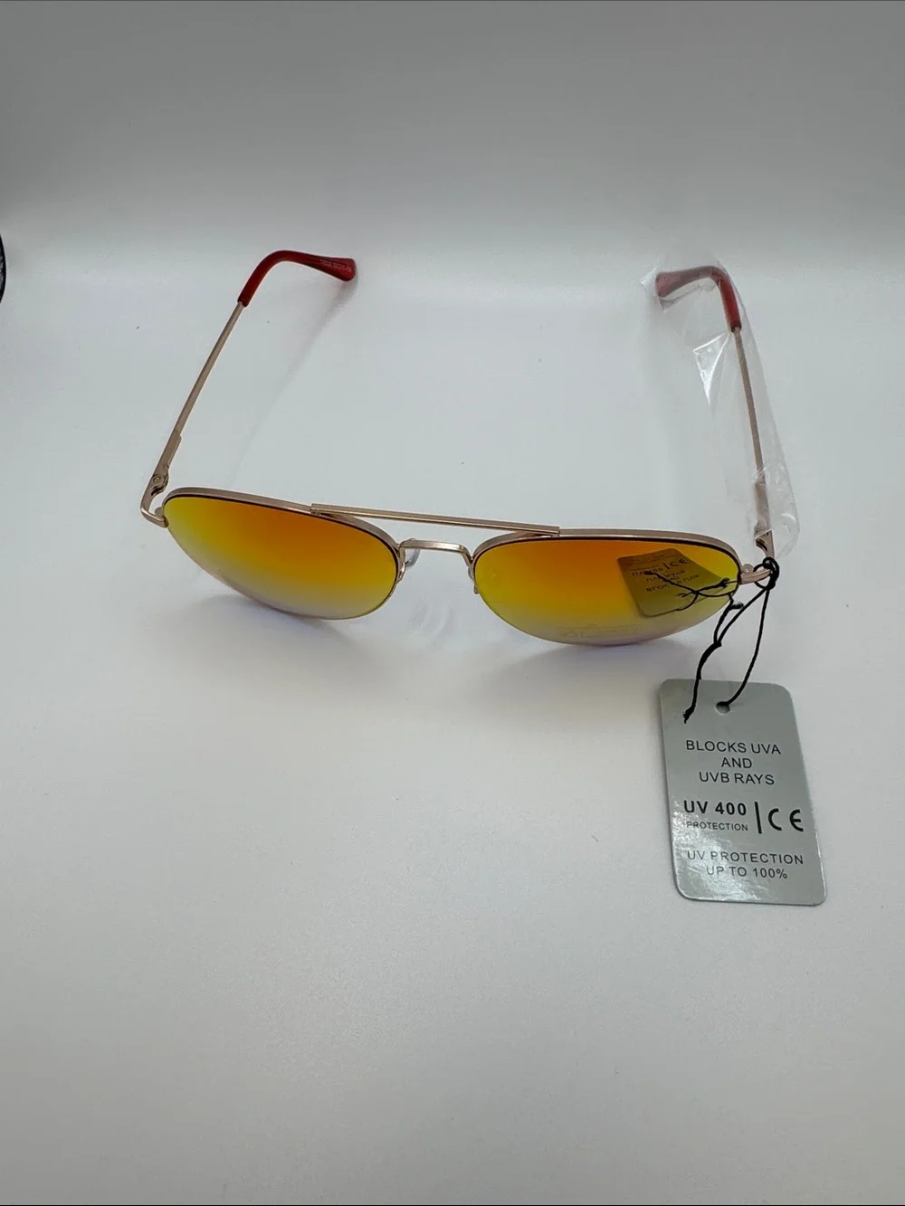 Red Gradient Aviator Sunglasses with Gold Frame